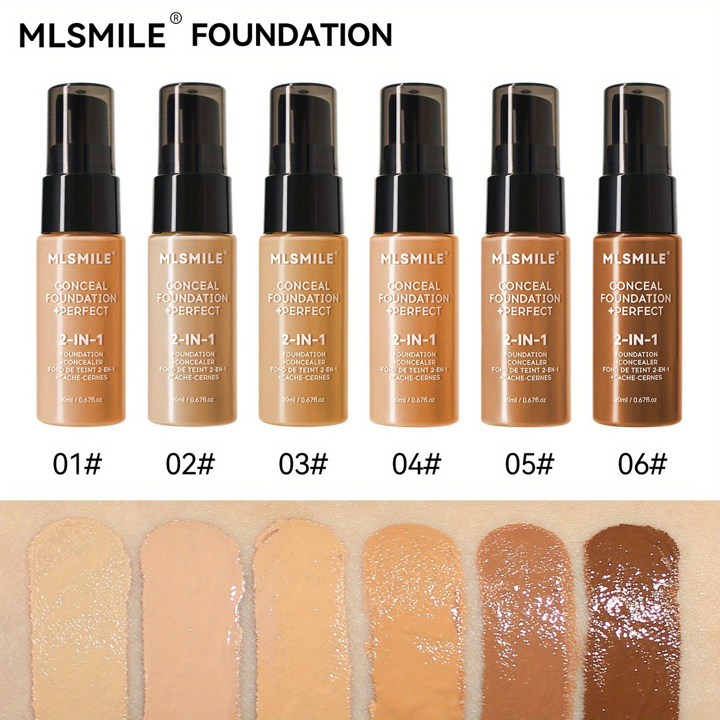 6-Shade Longwear Foundation: Waterproof, Sweatproof, Oil-Control & Easy-To-Blend Concealer for Flawless Skin, Foundation, Makeup, Cosmetics, Skin Care, Face Beauty, Matte Finish, Beauty Product