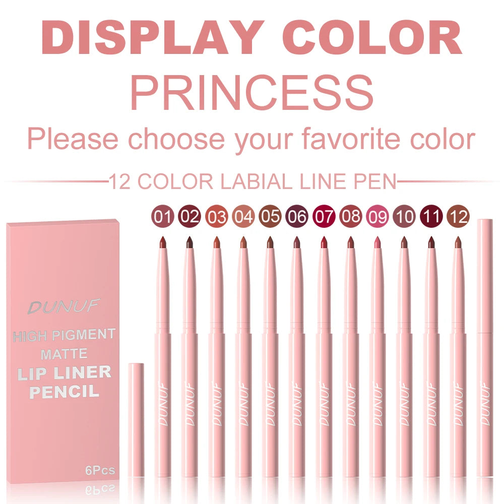 6pcs Lip Liner Pen Set Long-Lasting, Waterproof Sweatproof, Easy Coloring Non-fading Color Rendering Lip Gloss Set Beauty Makeup