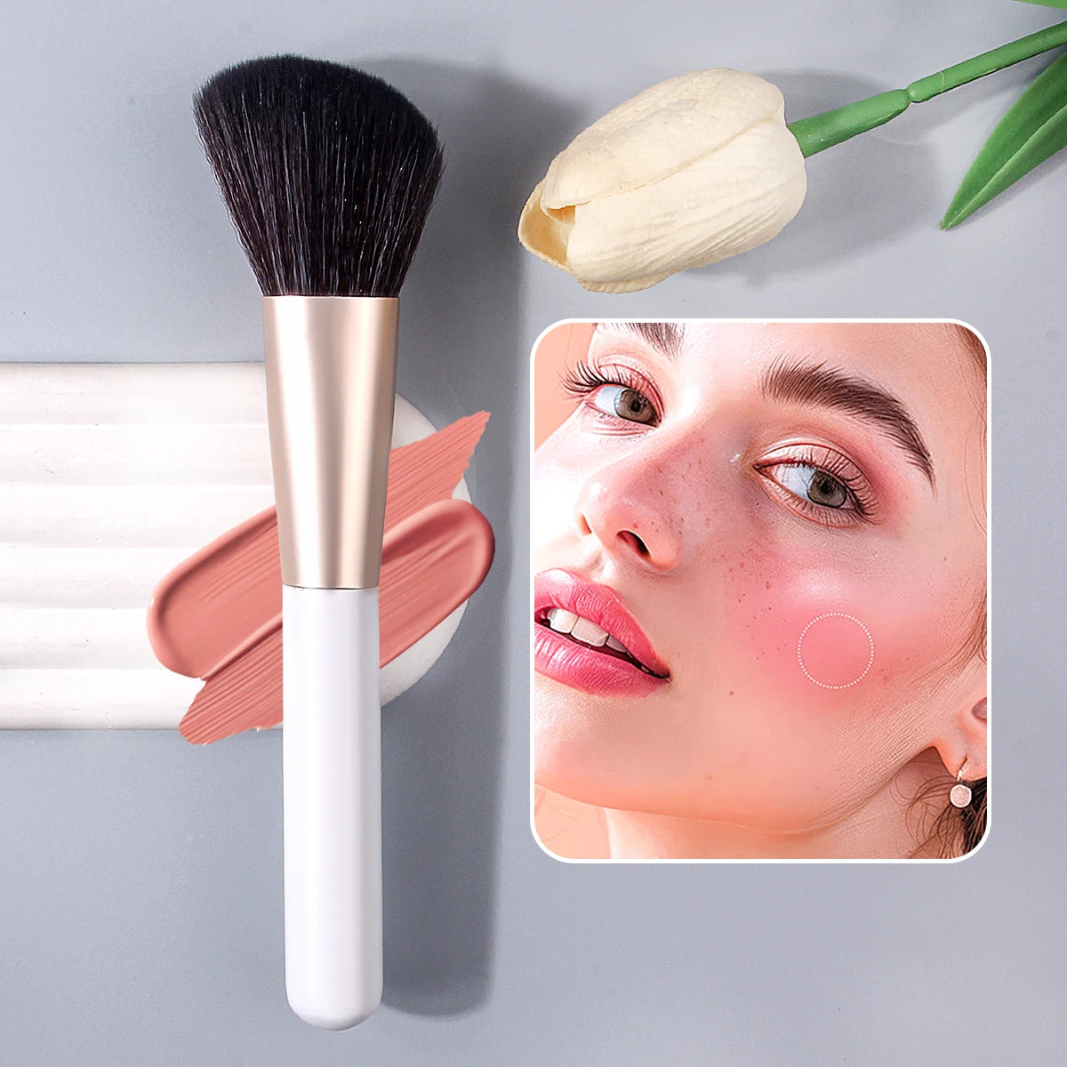 1 piece of high-quality, soft, angled makeup brush, blush, powder and contouring multi-functional facial beauty tool